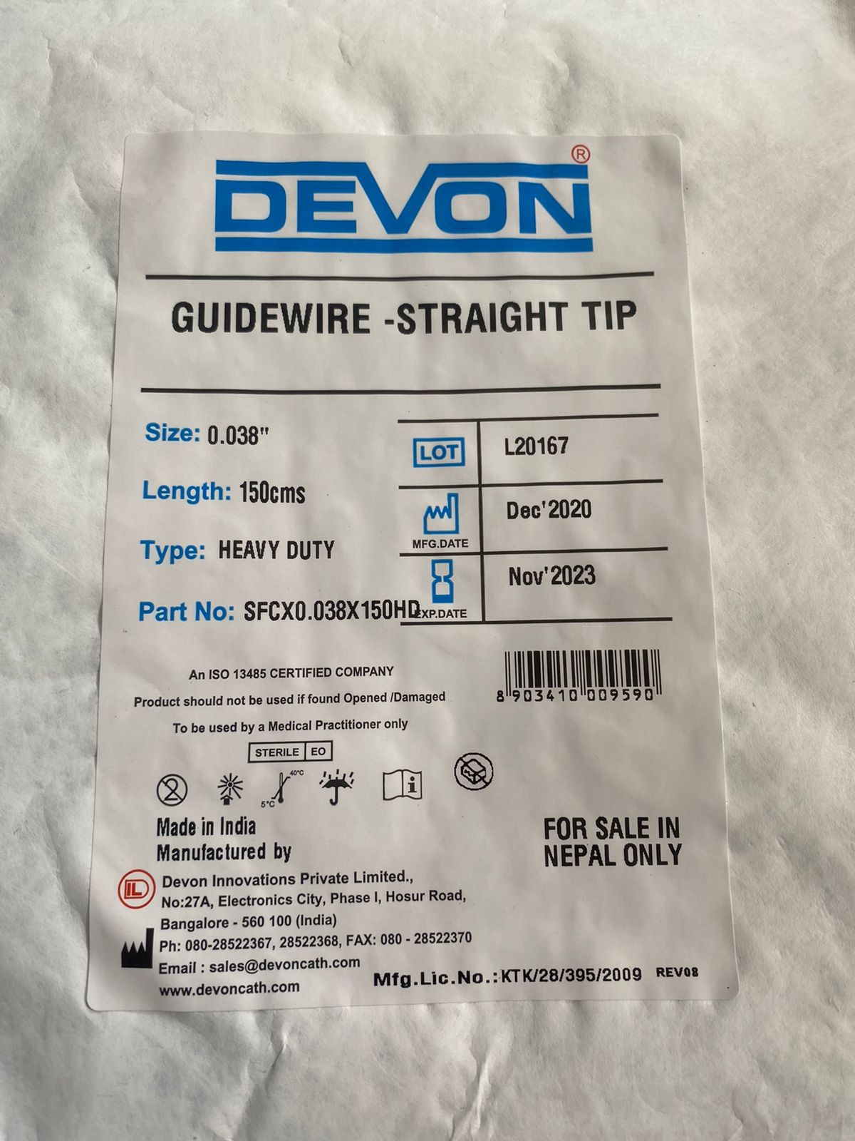 Guide Wire-0.038" S Tip-devon-v