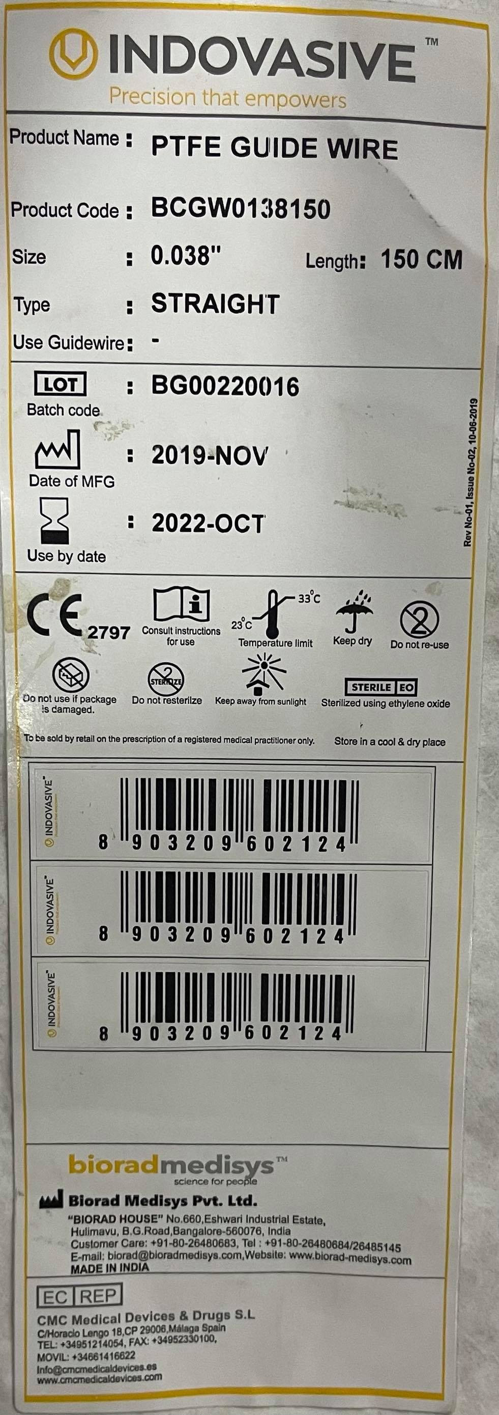 Ptfe Guide Wire-0.038" 150cm Straight